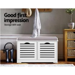 Fabric Shoe Bench with Drawers - White & Grey - Complete Storage Solutions
