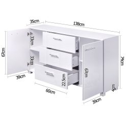 High Gloss Sideboard Storage Cabinet Cupboard - White - Complete Storage Solutions