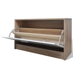 3-in-1 Wooden Shoe Cabinet Set - Oak and White - Complete Storage Solutions