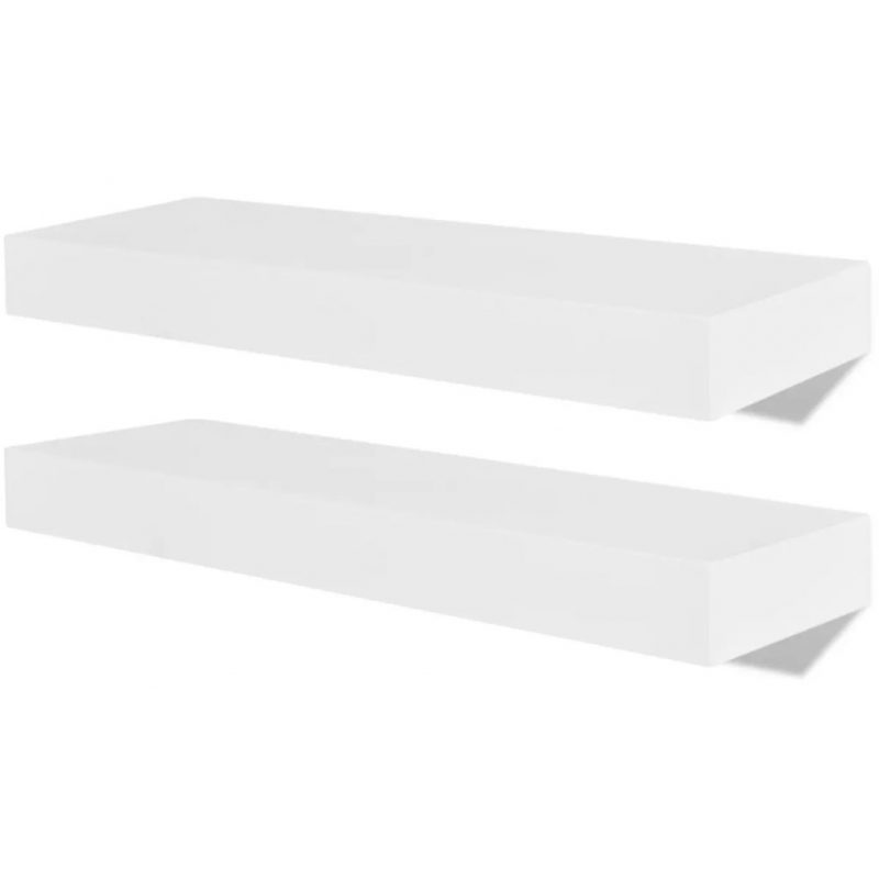 2 White Floating Wall Display Shelves 40cm Wall Storage