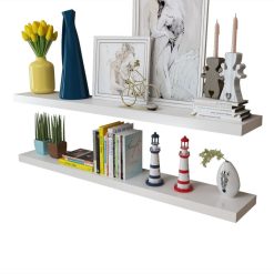 2 White Floating Wall Display Shelves 120cm - Complete Storage Solutions