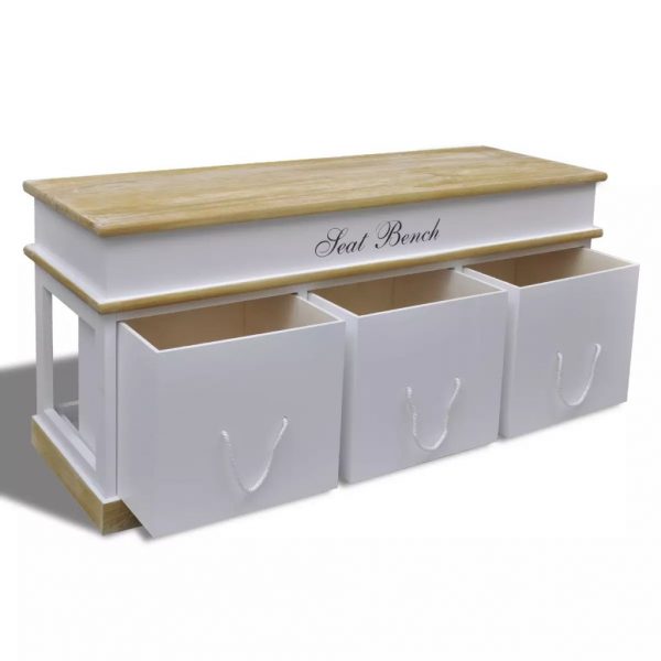 Large 3 Drawer Storage Bench - White - Image 2