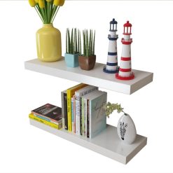 2 White Floating Wall Display Shelves - 60cm - Complete Storage Solutions