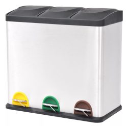 Stainless Steel Recycling Pedal Bin - 3 x 18 Litre - Complete Storage Solutions