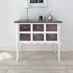 6 Drawer Console Cabinet Table - Brown and White Wood - Complete Storage Solutions