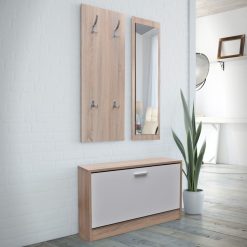 3-in-1 Wooden Shoe Cabinet Set - Oak and White - Complete Storage Solutions