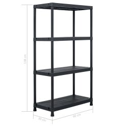 100kg 1.38m Plastic Storage Shelf Rack - Black - Complete Storage Solutions