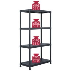 100kg 1.38m Plastic Storage Shelf Rack - Black - Complete Storage Solutions