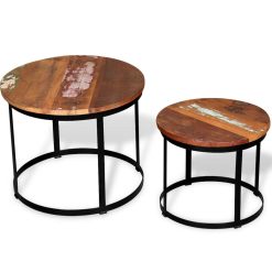 2 Piece Solid Reclaimed Wood Round Coffee Table Set - Complete Storage Solutions