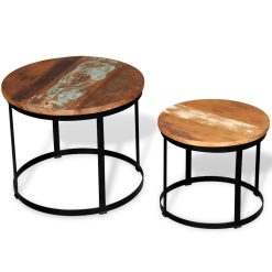 2 Piece Solid Reclaimed Wood Round Coffee Table Set - Complete Storage Solutions