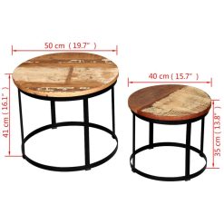 2 Piece Solid Reclaimed Wood Round Coffee Table Set - Complete Storage Solutions