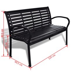 Steel 125cm Garden Bench - Black - Complete Storage Solutions
