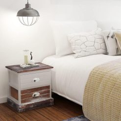 2 Piece Bedside Cabinet Set - Brown and White