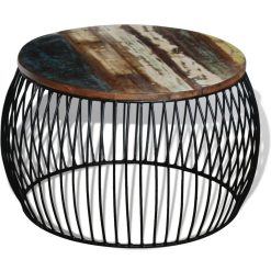 Solid Reclaimed Wood 68cm Round Coffee Table - Complete Storage Solutions