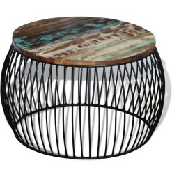 Solid Reclaimed Wood 68cm Round Coffee Table - Complete Storage Solutions
