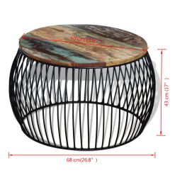 Solid Reclaimed Wood 68cm Round Coffee Table - Complete Storage Solutions