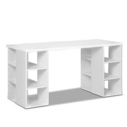 3 Level Desk with Storage & Bookshelf - White - Complete Storage Solutions