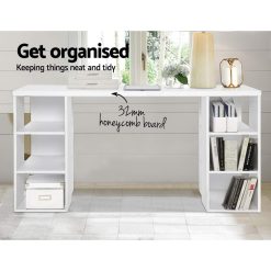 3 Level Desk with Storage & Bookshelf - White - Complete Storage Solutions