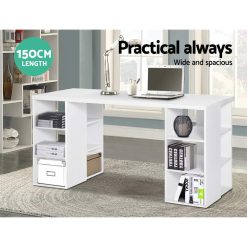 3 Level Desk with Storage & Bookshelf - White - Complete Storage Solutions