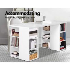 3 Level Desk with Storage & Bookshelf - White - Complete Storage Solutions