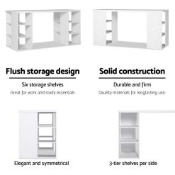 3 Level Desk with Storage & Bookshelf - White - Complete Storage Solutions