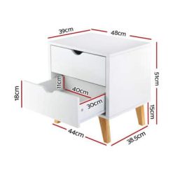 2 Drawer Wooden Bedside Table - White - Complete Storage Solutions
