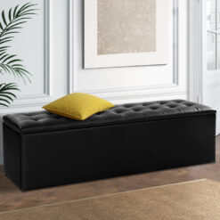 Large Faux Leather Storage Ottoman - Black