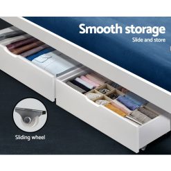 2x Storage Drawers Trundle for Single Wooden Bed Frame Base Timber White - Complete Storage Solutions