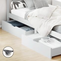 2x Storage Drawers Trundle for Single Wooden Bed Frame Base Timber White