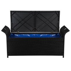 Poly Rattan Storage Bench with Cushion - Black - Complete Storage Solutions