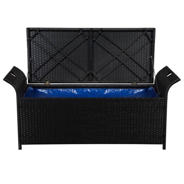Poly Rattan Storage Bench with Cushion - Black - Image 4