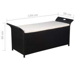 Poly Rattan Storage Bench with Cushion - Black - Complete Storage Solutions