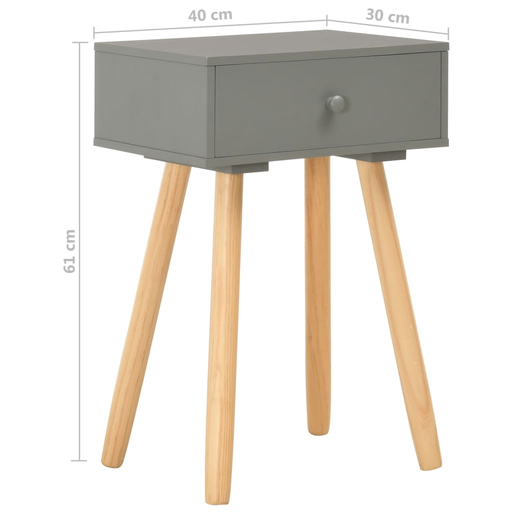 2 Piece Solid Pinewood Bedside Table Set Grey