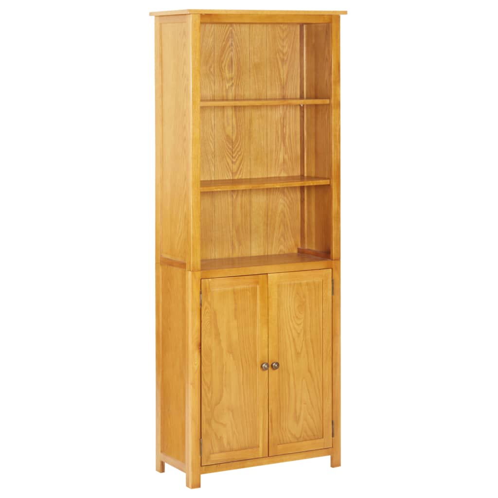 Solid Oak Wood Bookcase with 2 Doors 70x30x180cm