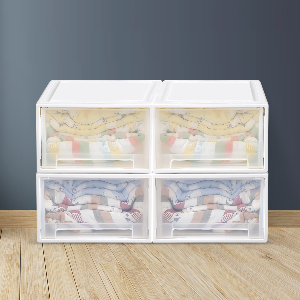 4 Piece Large Stackable Storage Drawer Set Complete Storage Solutions
