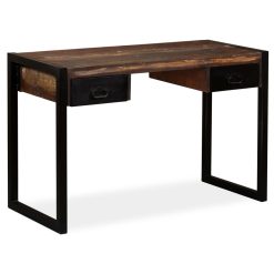 Solid Reclaimed Wood 2 Drawer Desk 120x50x76cm - Complete Storage Solutions