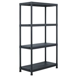 5 Piece Plastic Storage Shelf Rack Set 60x30x138cm - Black - Complete Storage Solutions