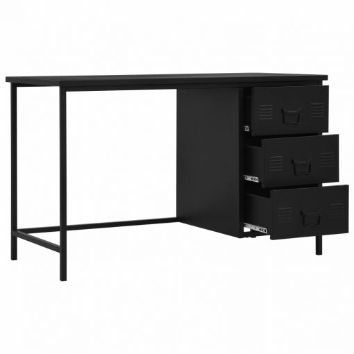 Industrial Style Steel Desk with Drawers 120x55x75cm - Black - Image 2