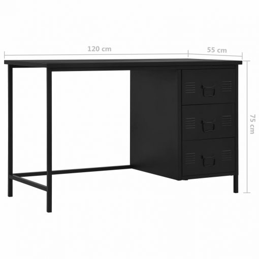Industrial Style Steel Desk with Drawers 120x55x75cm - Black - Image 8