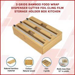 3 Grid Bamboo Food Wrap Dispenser - Complete Storage Solutions