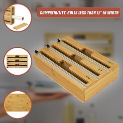 3 Grid Bamboo Food Wrap Dispenser - Complete Storage Solutions