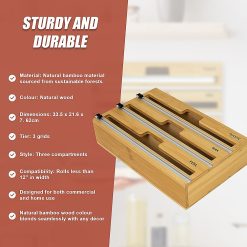3 Grid Bamboo Food Wrap Dispenser - Complete Storage Solutions
