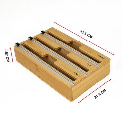 3 Grid Bamboo Food Wrap Dispenser - Complete Storage Solutions