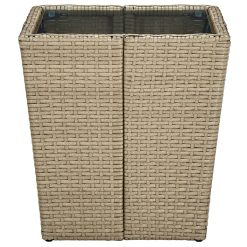 Poly Rattan and Tempered Glass Tea Table 41.5x41.5x44cm - Complete Storage Solutions