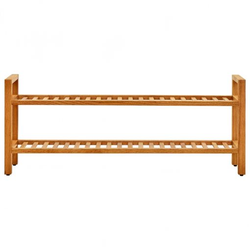 2 Shelves Solid Oak Wood Shoe Rack 100x27x40cm - Image 2
