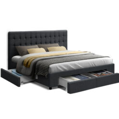 Fabric Storage Drawers King Bed Frame - Charcoal - Complete Storage Solutions