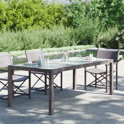 Tempered Glass and Poly Rattan Garden Table 190x90x75cm - Complete Storage Solutions