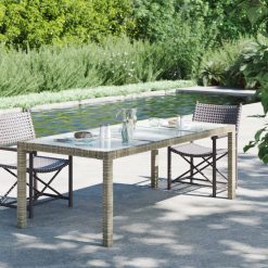 Tempered Glass and Poly Rattan Garden Table 190x90x75cm - Complete Storage Solutions