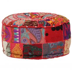 Patchwork Pouffe Round Cotton Handmade 40x20cm