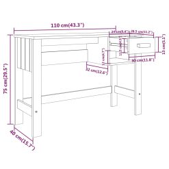 Solid Pinewood Desk 110x40x75cm - Complete Storage Solutions